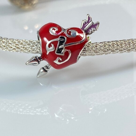 Sterling Silver Red Heart Cupid & Arrow Charm - Picture 11 of 13
